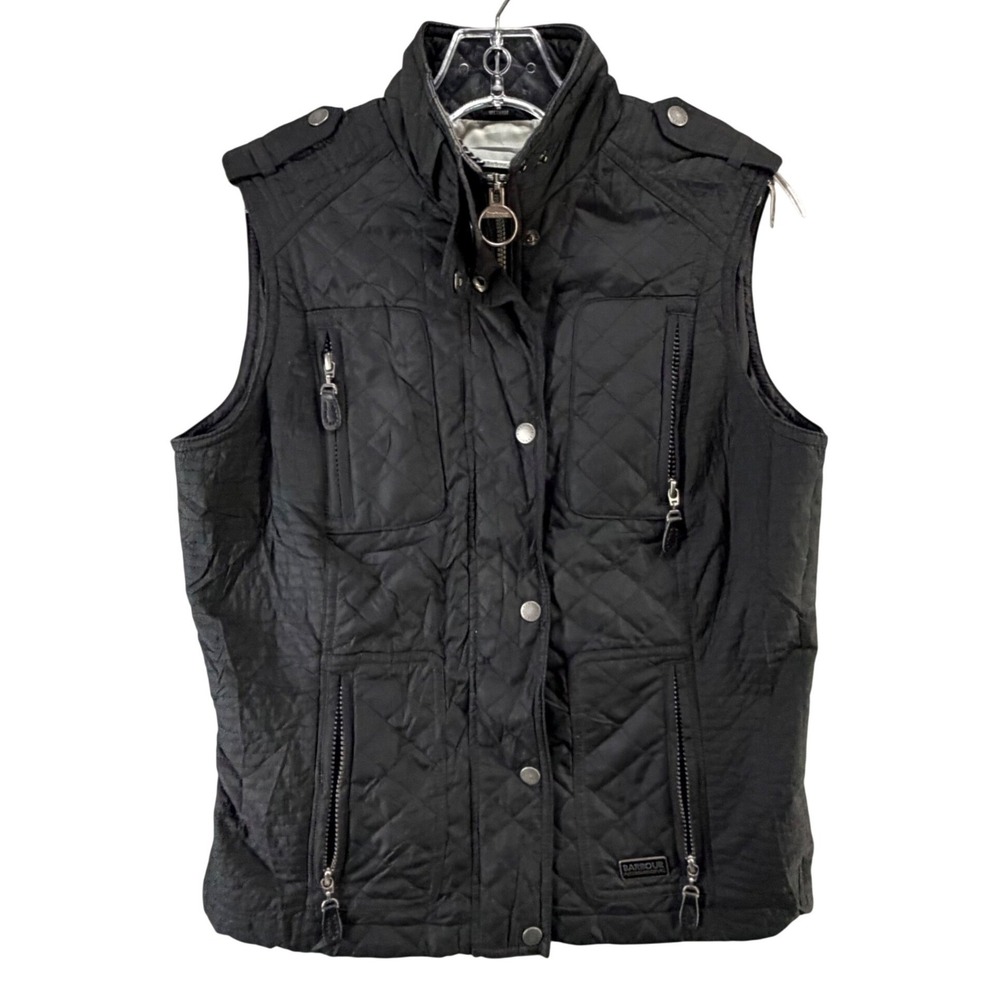 Barbour International Black Streak Quilted Gilet Vest US 8 UK 12 Black Moto Edgy